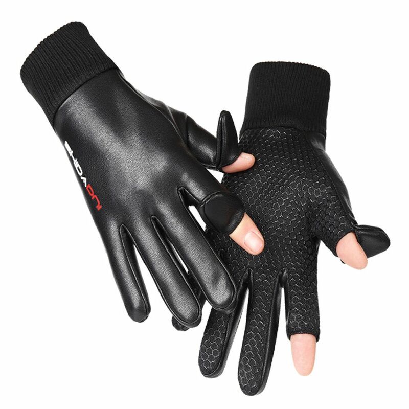 1 pair Waterproof Outdoor Unisex Fishing Short Driving Mittens Man Pu Leather Gloves Cycling Gloves Flip Mittens