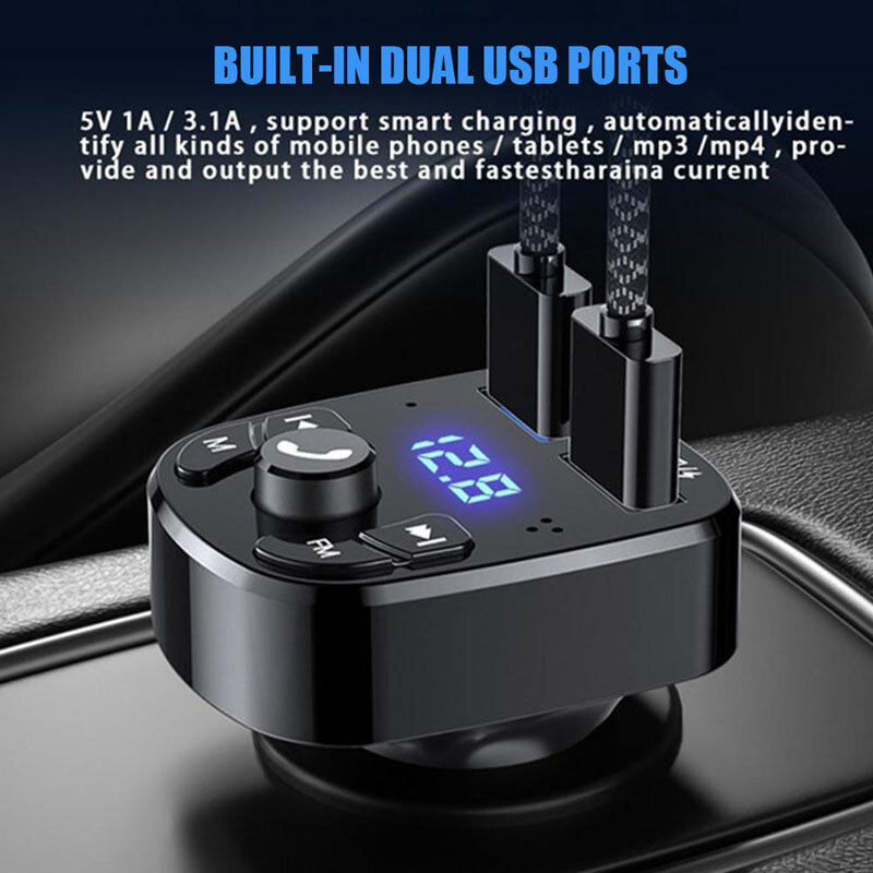 Bluetooth 5.0 FM transmitter car MP3 player Bluetooth receiver car music U disk 2USB car fast charger hands-free audio receiver