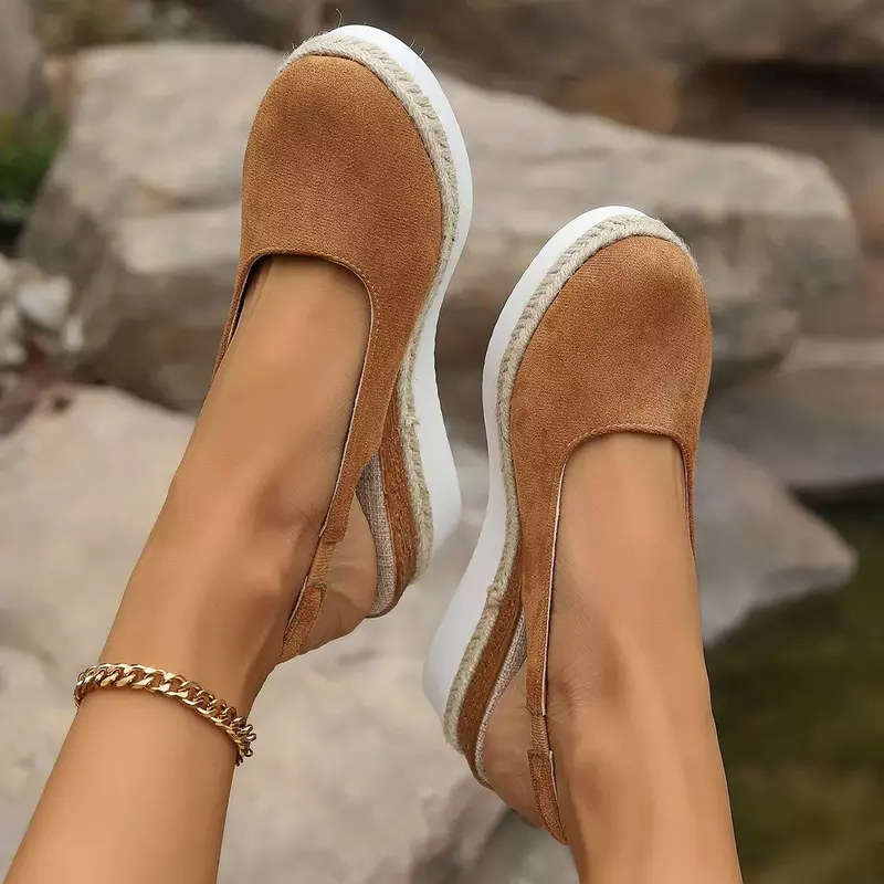 Sandalias De cuña lisas para Mujer, alpargatas informales cómodas hechas a mano, zapatos De plataforma, calzado bohemio De verano