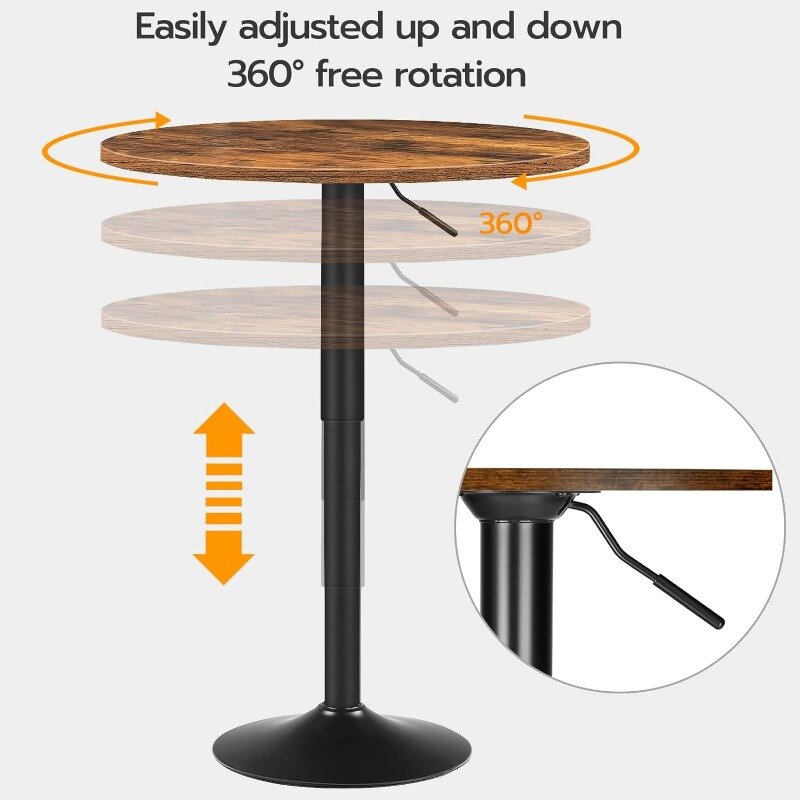 Stolik barowy HOOBRO, okrągły stół pubowy o regulowanej wysokości 27-35.4 cali, stół koktajlowy z solidną podstawą, nowoczesny styl, łatwy
