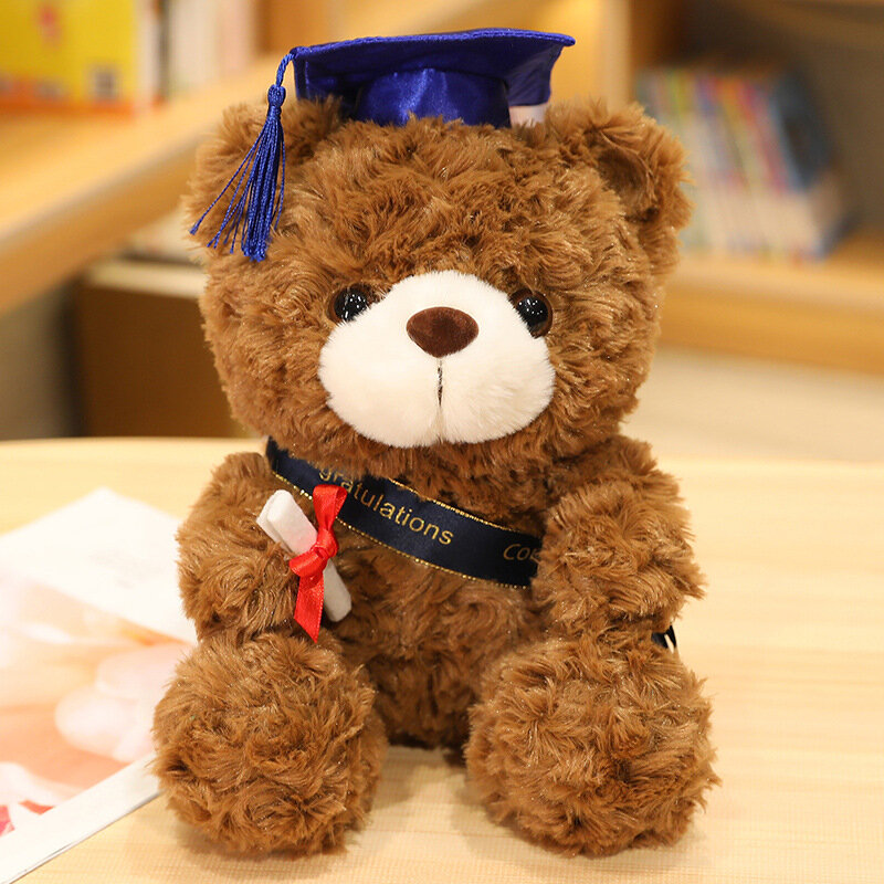 Linda muñeca de oso con tapa de Doctor, muñeco de peluche de oso de graduación, juguetes de peluche rellenos para cumpleaños, regalos de graduación para estudiantes y niños