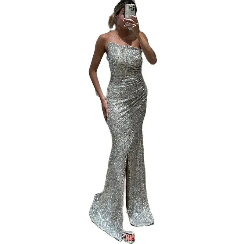 Sexy Meerjungfrau rücken freie Abendkleider für Frauen faszinierende Mode schulter frei ärmellose High Split elegante neue Ballkleider