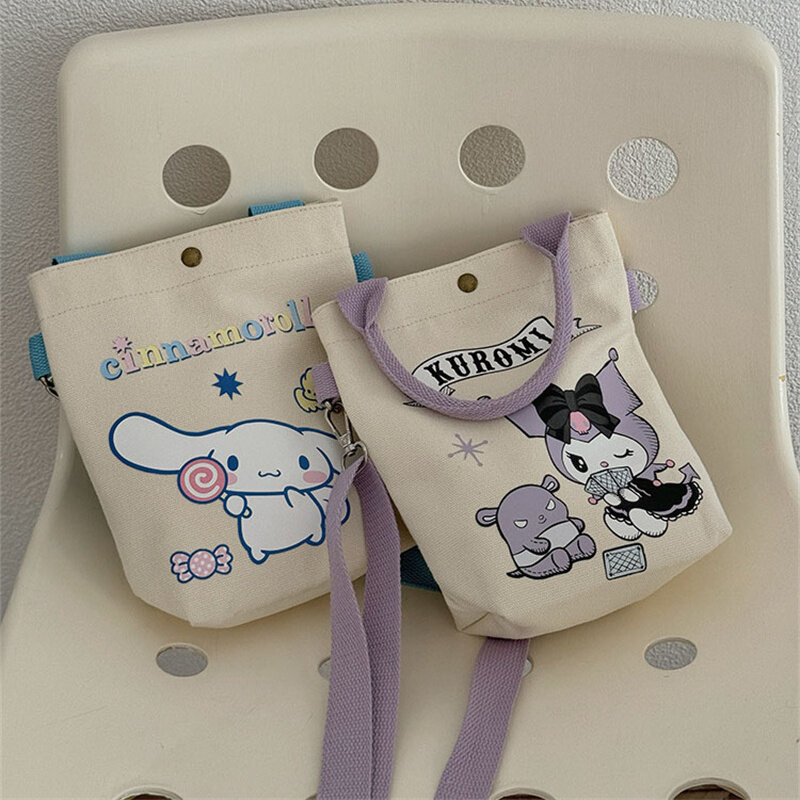 Sanrio Canvas Diagonal Handbag Hello Kitty Cinnamoroll Kuromi My Melody Cartoon Kawaii Straddle Printed Storage Bag Holiday Gift