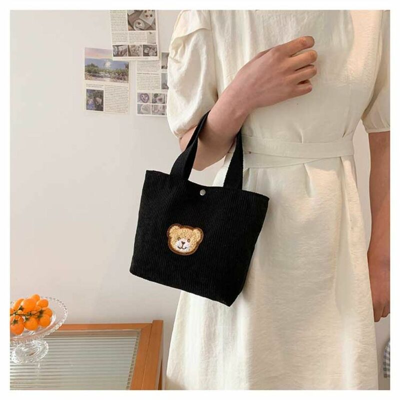Solid Color Corduroy Handbag Casual Casual Bear Handbag Korean Cute Shoulder Bag Girls