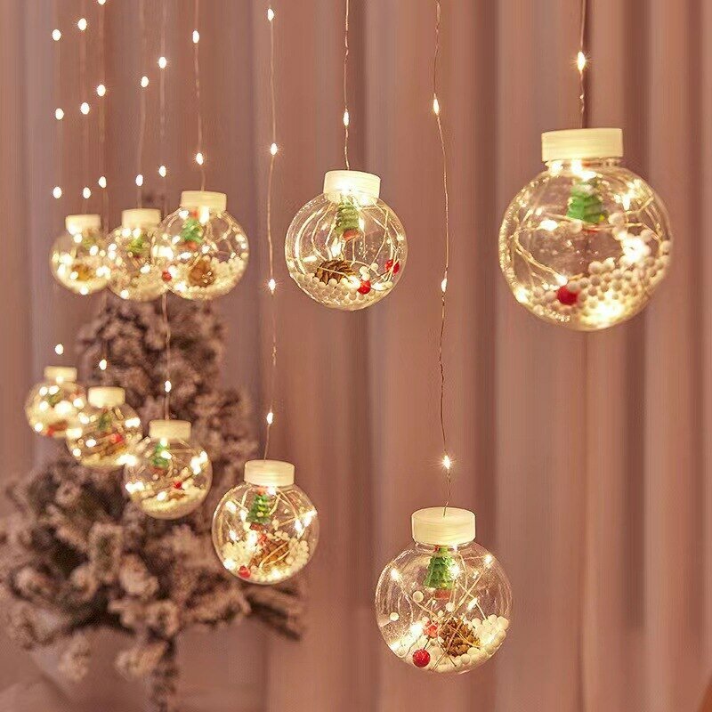 Lampu tirai peri LED bola harapan Natal lampu karangan bunga liburan pernikahan tali lampu untuk dekorasi pesta ruangan rumah Navidad