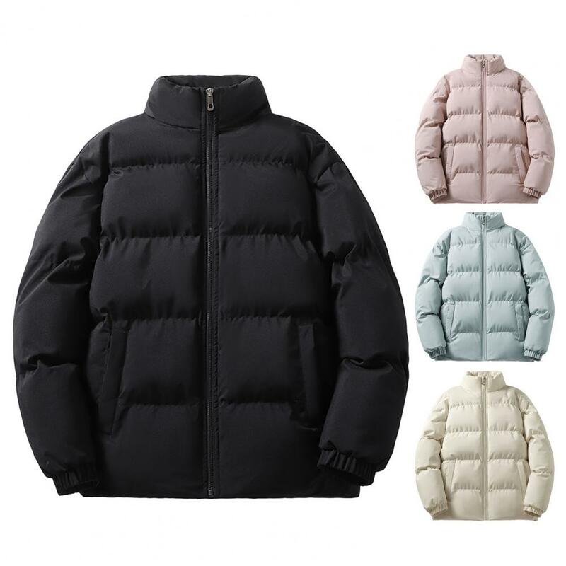 Solid Color Men Coat Premium Men's Winter Down Coat Thick Padded Stand Collar Windproof Heat Retention Elastic Cuff Jacket Men