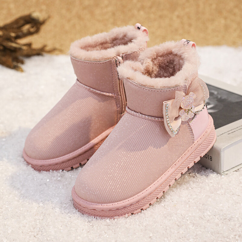 Зимние теплые Нескользящие ботинки с меховой подкладкой для мальчиков и девочек непромокаемые уличные прочные плюшевые ботинки для снега на плоской подошве