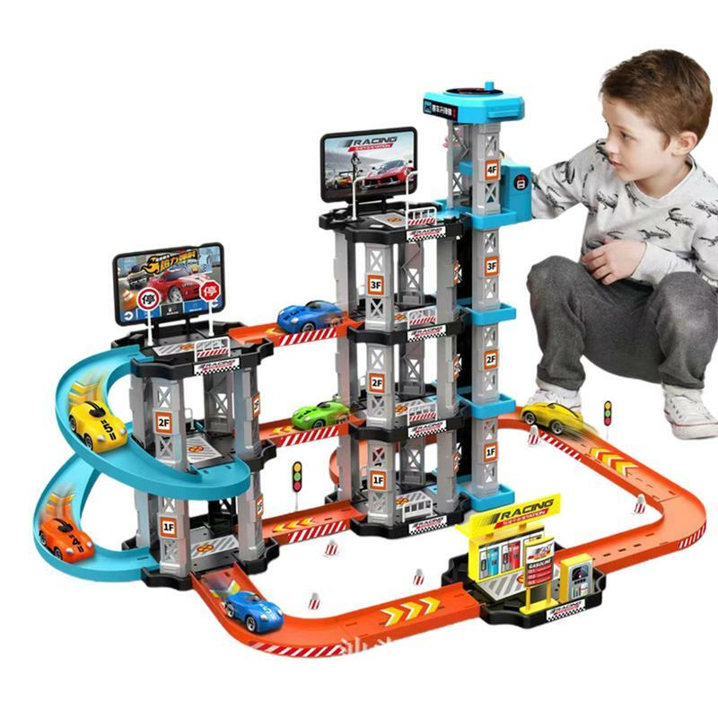 Pista de rampa de coche de carreras para niños pequeños, 1-3 con 2 coches, juguetes Montessori