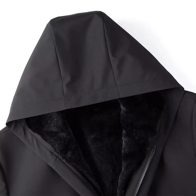 AYUNSUE Winter Jackets for Men 2022 Warm Hooded Coats Mid-length Black Fur Parka Hombre Rabbit Fur Liner Jacket and Coat SGG733