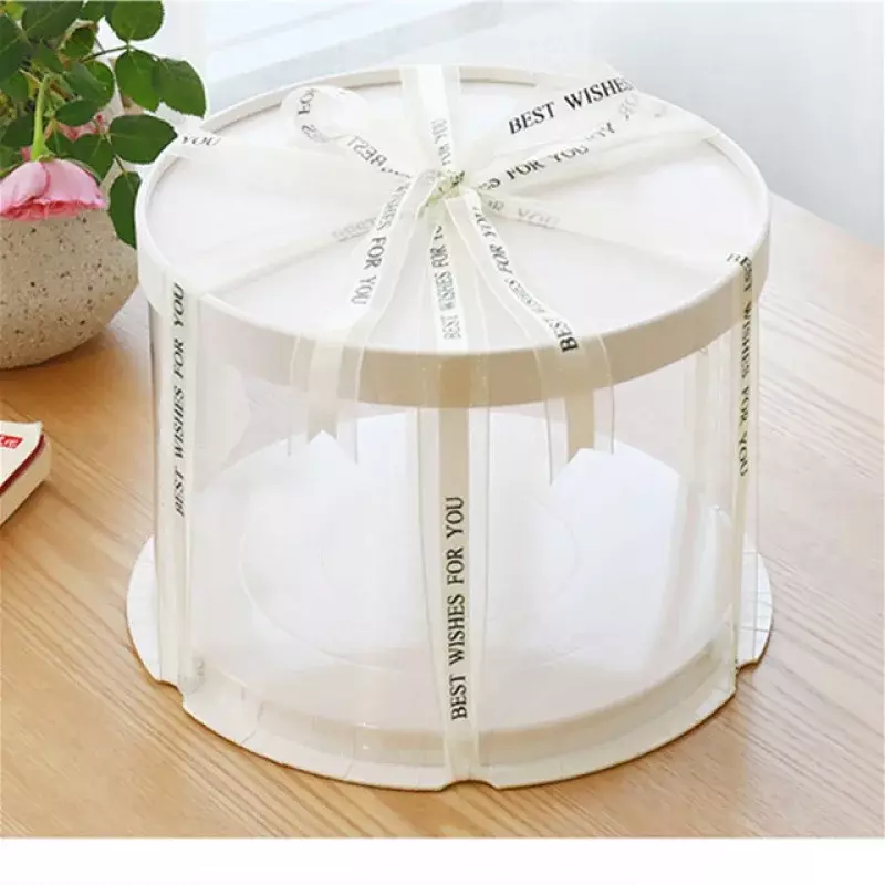 Caja de pastel Rosa personalizada, embalaje de pastel redondo blanco alto para boda, regalo de fiesta de cumpleaños, venta al por mayor de productos