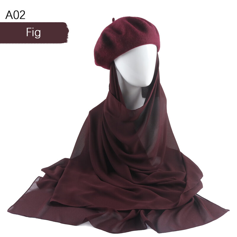 Плоская шапка Baret с шифоновыми хиджабами Musilm Женские французские стильные берет шапки с шифоновым хиджабом мгновенные шифоновые хиджабы с шапками