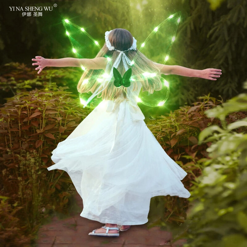 LED ผีเสื้อ Fairy ปีกประสิทธิภาพบทบาทเล่นชุดนางฟ้าเจ้าหญิงแองเจิลปีกอุปกรณ์เสริมสำหรับเวที Fairy หู + หัวแหวน