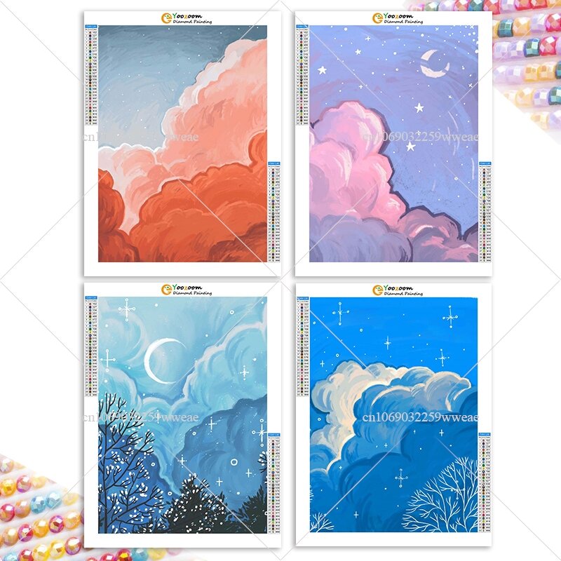 การ์ตูนเมฆสีชมพูปักเพชรใหม่ท้องฟ้าน่ารักสีสันสดใสของ rhinestones ภาพวาด5D จินตนาการโมเสก DIY ของขวัญการตกแต่งบ้าน