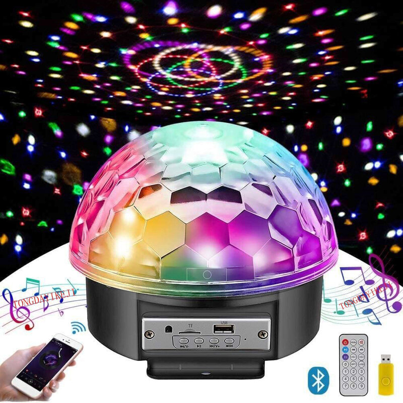 Boule de lumière magique en cristal, haut-parleur Bluetooth, contrôle par application, lumière de scène, KTV, clignotante, lumière ambiante colorée, fête de famille