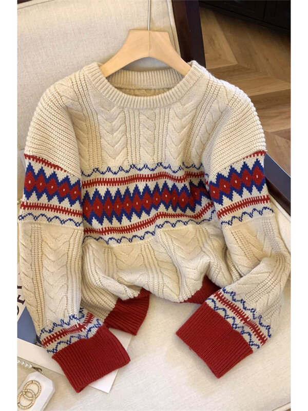 Maglione Pullover a righe albicocca da donna Harajuku coreano anni '90 Y2k maglione a maniche lunghe maglione lavorato a maglia abbigliamento Vintage 2000s 2023