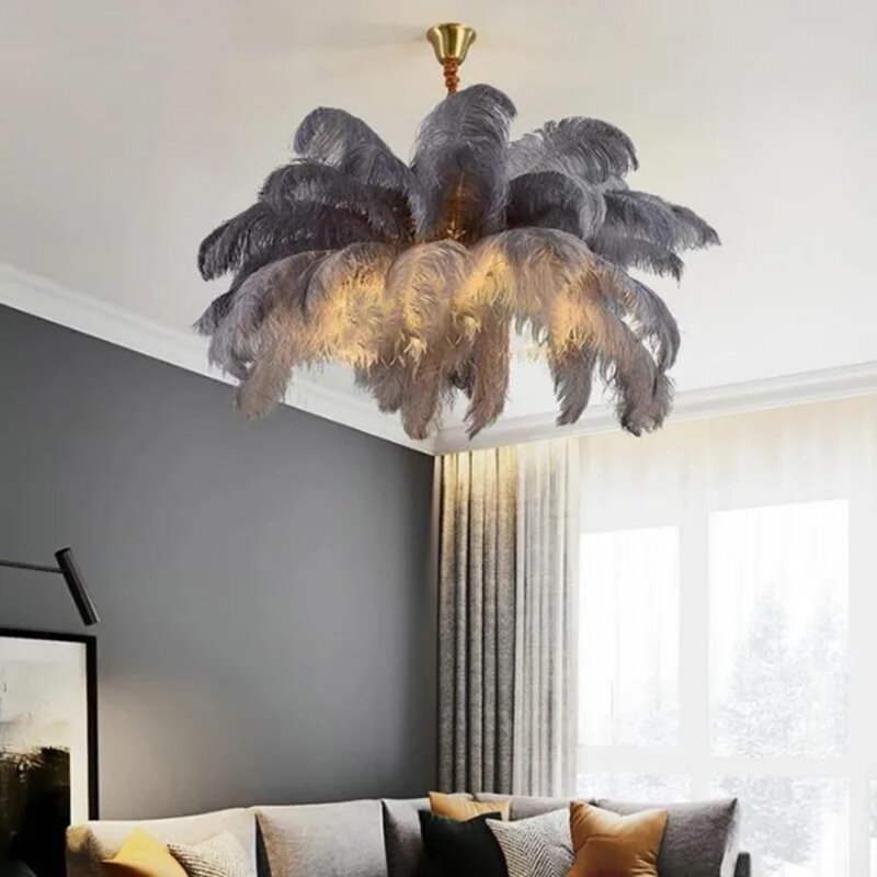Nordic strusie pióra lampa wisząca biała lampa z piór do salonu dekoracja sypialni dla dzieci wisząca lampa oświetlenia wewnętrznego