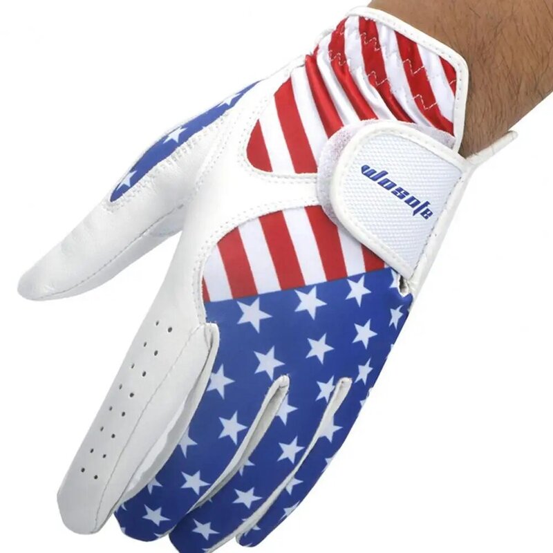 Sarung tangan Golf pria, penutup dapat disesuaikan sarung tangan Golf dengan pola bendera Amerika tahan lama kulit sintetis untuk tangan kiri