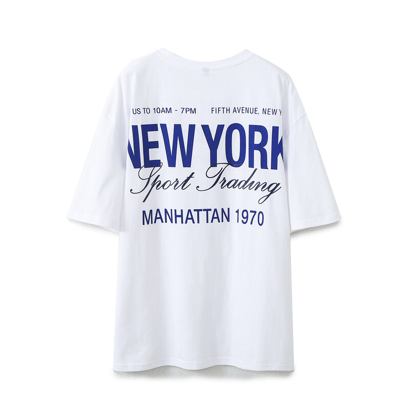 Podstawowy T-shirt damska casualowa koszulka z okrągłym dekoltem z krótkim rękawem damska koszulka luźna z nadrukiem litera uniwersalna koszulka damska top