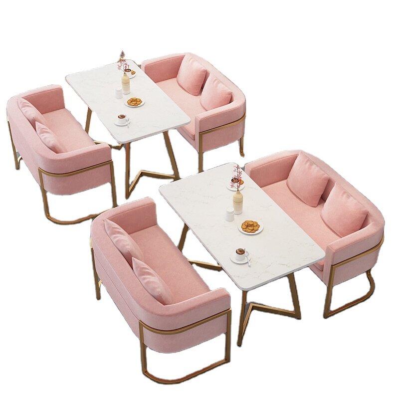 Juego de sillas y mesas para comedor, muebles de lujo modernos y comerciales, color rosa, para cafetería, restaurante, salón y bar