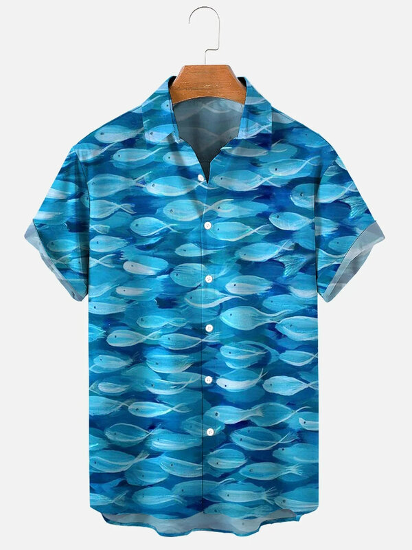 Summer Flower Sea Animal Cartoon Print Men Women Button Up Short Sleeve Shirt Fashion Shirt Short Sleeve Top
