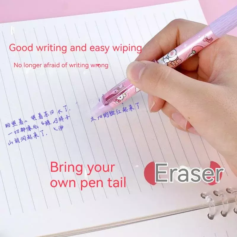 Sanrio apagável Gel Pen, Cinnamonroll Kuromi Melody 0.5, Blue Student Writing, de secagem rápida e fácil de apagar papelaria bonito, 24pcs