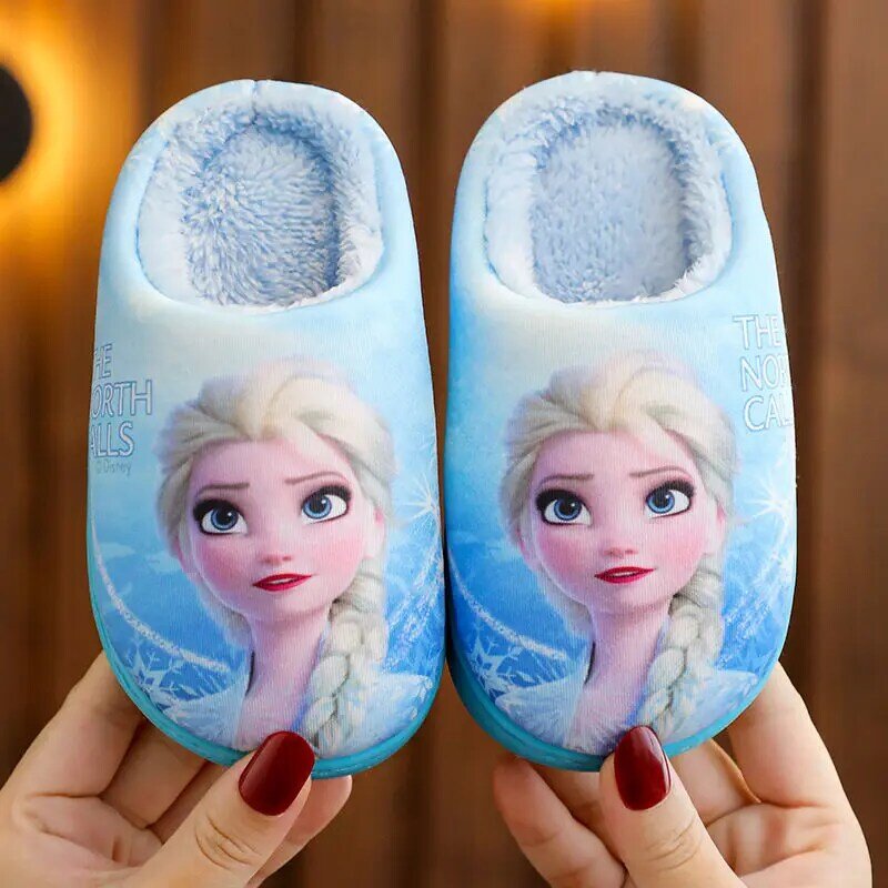 Disney princesa sofia elsa inverno crianças chinelos de algodão pai-filho da menina neve não deslizamento quente chinelos de bebê tamanho 24-39
