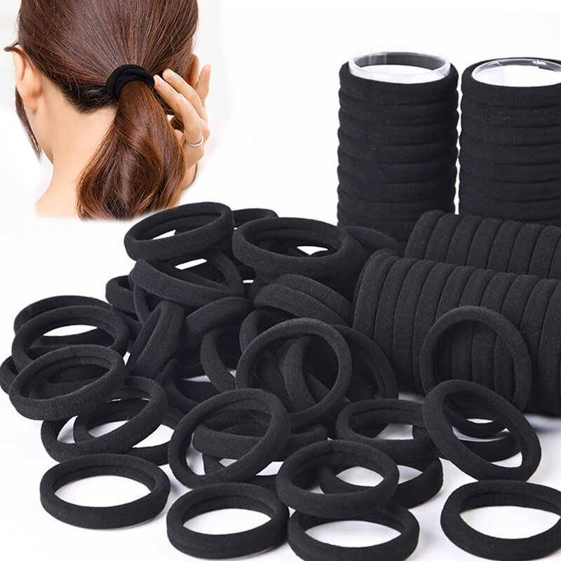 Bandas para el pelo negras para mujeres y niñas, banda de goma elástica alta, lazos para el cabello, coletero, accesorios para el cabello, 50/100 piezas