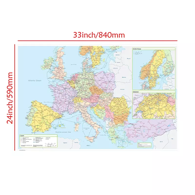 84*59cm a europa mapa político arte da parede cartaz decorativo impressão sem moldura pintura em tela decoração para casa material escolar