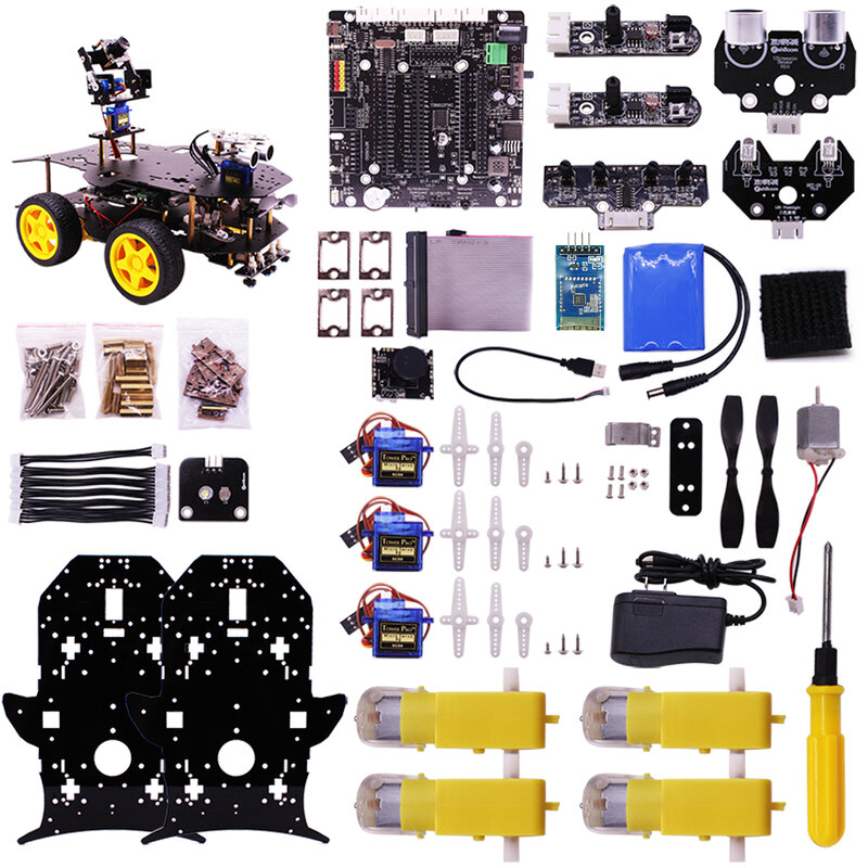 Yahboom 4WD 라즈베리 파이 로봇 자동차 프로그래밍 가능 로봇 키트, USB 카메라 포함, 초음파 모듈, RPi 4 용 파이썬 프로그래밍 사용