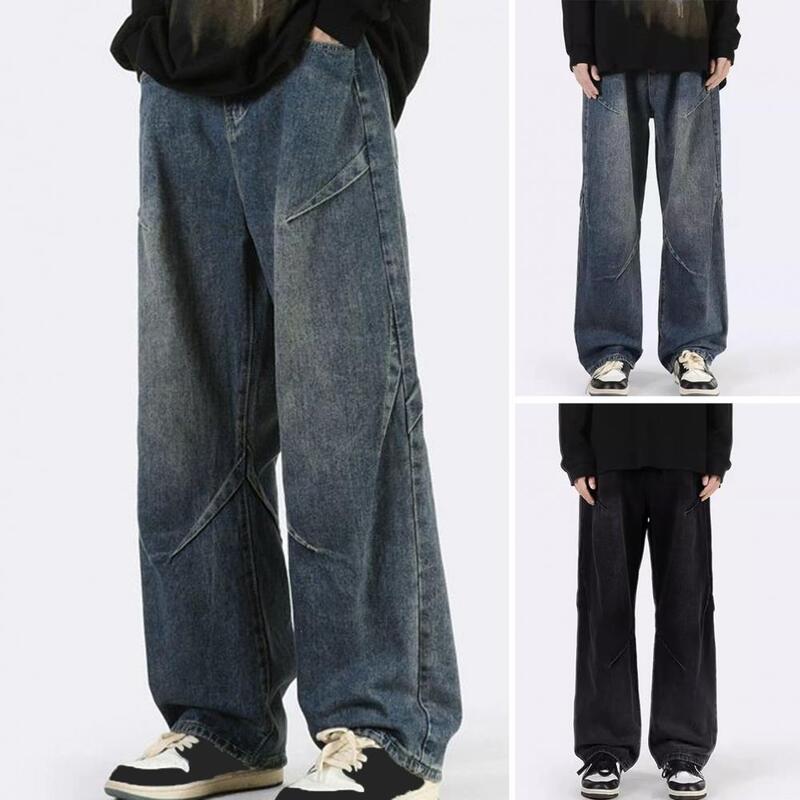 Męskie spodnie jeansowe z szerokimi nogawkami Męskie jeansy z prostymi nogawkami Męskie spodnie jeansowe w stylu hip-hopowym z drapowanymi kieszeniami Damskie wysokie na wiosnę