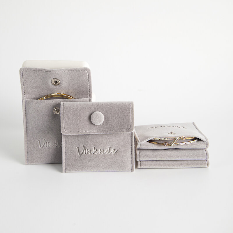 Saco de jóias de veludo com logotipo personalizado, Snap Button Packaging Pouch, Brincos Ring Storage Sack, Pulseira e colar, DIY Travel Organization