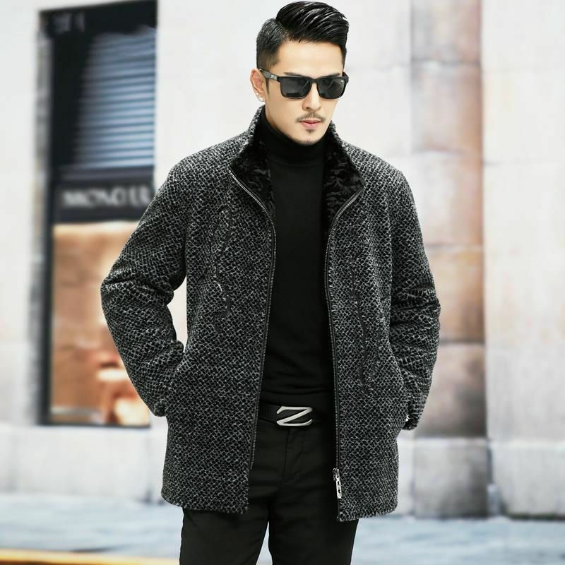 Men's Fleece Coat Jackets Autumn Winter Solid Color Cardigan Casual Tops Real Fur Jackets Hoodies Tracksuit Outwear Male Z115