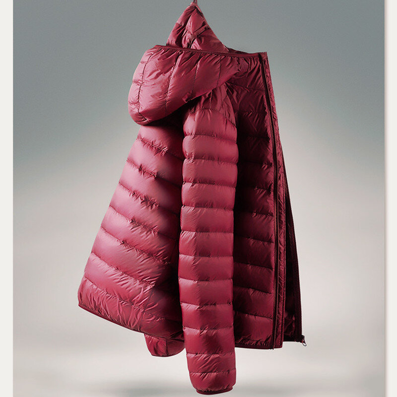 Męskie zimowe płaszcz z kaczego puchu Ultra lekkie puszyste kurtki puchowe z kapturem męskie przenośne wiatroszczelne ciepłe parki odzież męska 5xl 6XL