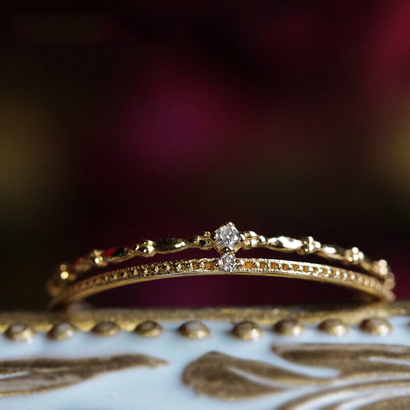 Monkton-Bagues de fiançailles couronne en argent regardé S925 pour femme, 2 couches, plaqué or 14 carats, matiques en cone contre-indiquées, bijoux fins