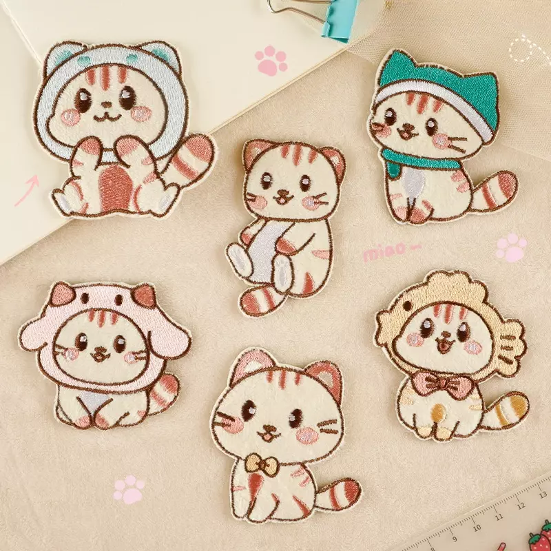Cartoon Embroidery Patches DIY Cute Cat Cloth Sticker Self-adhesive Badge Kids Clothes Decoration Bag Hat Phone Case Accessories