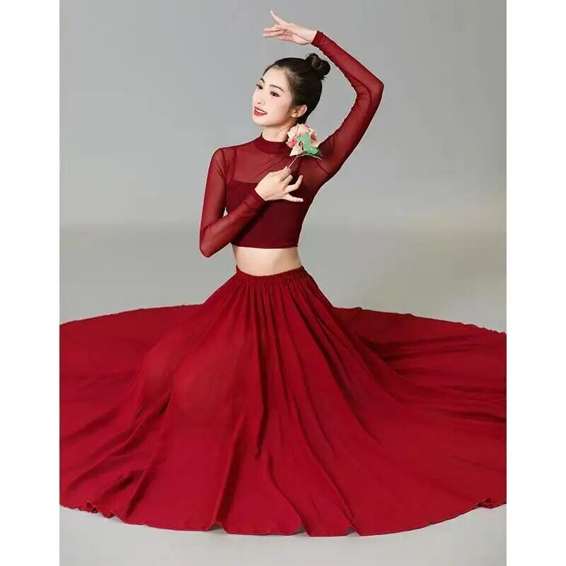 ชุดกระโปรงสไตล์จีนโบราณชุดเต้นรำแจ๊สที่มีอารมณ์สีแดงอเนกประสงค์ชุดใส่ถ่ายรูป