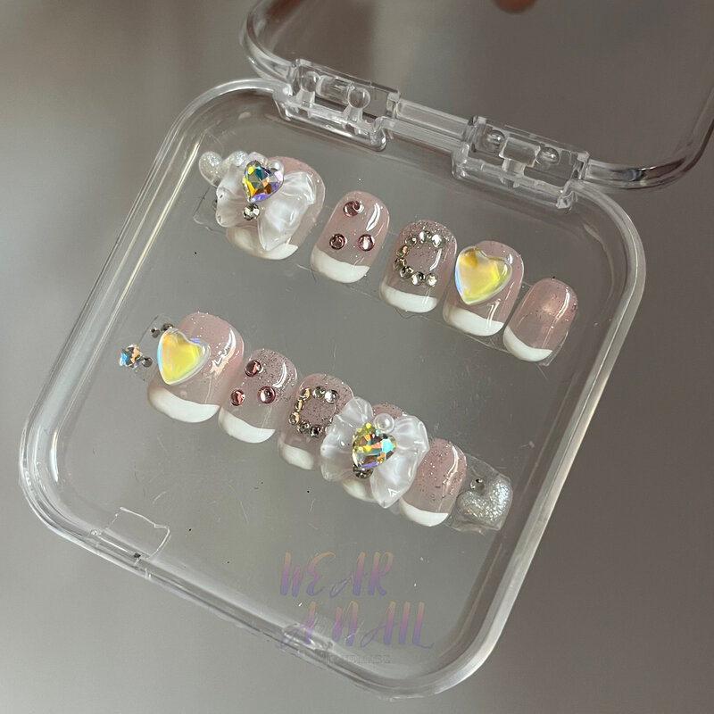 10 Stück handgemachte Barock Kurz presse auf Nägeln tragbare fort geschrittene falsche Nagel elegant gestaltete Perle Nagel kunst mit Kleber