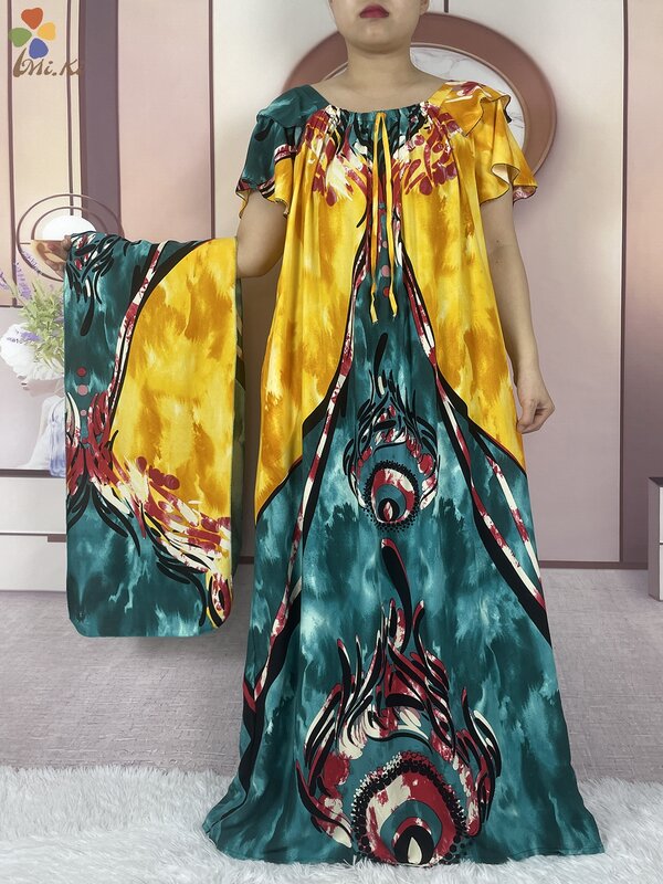 Vestido Dashiki africano de manga corta para mujer, ropa informal con cuello de barco, Floral