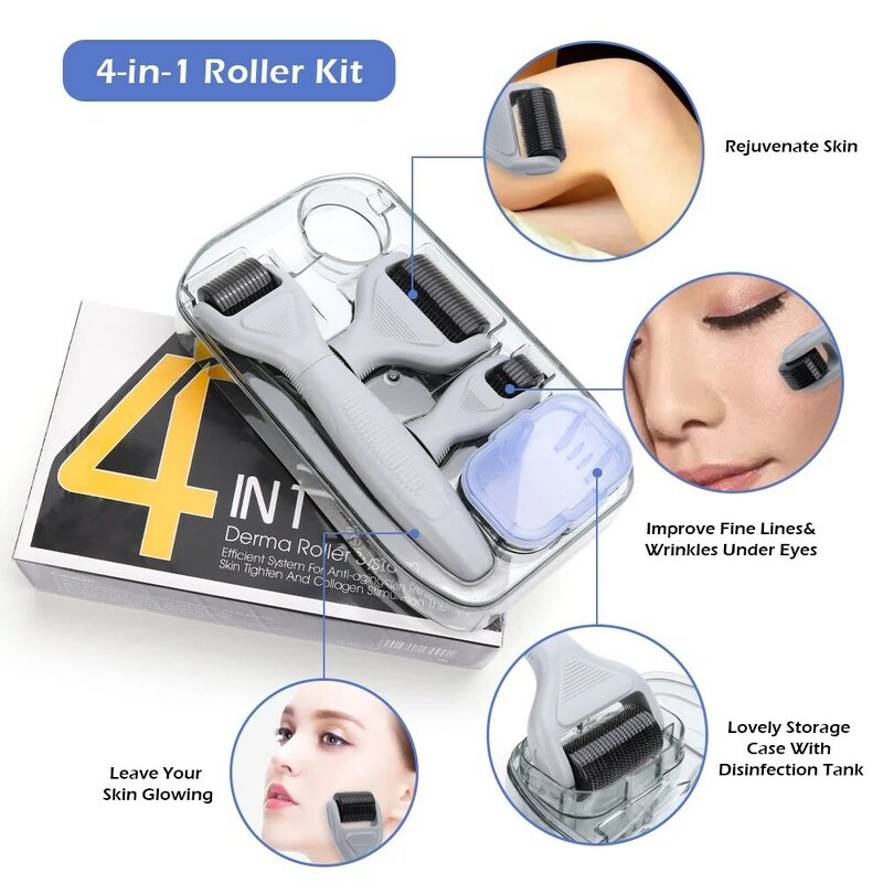 4/5/6 In 1 Microneedle Derma Roller Kit Titanium Dermaroller Micro Needle Facial Roller for Skin Care and Body Treatment Tools