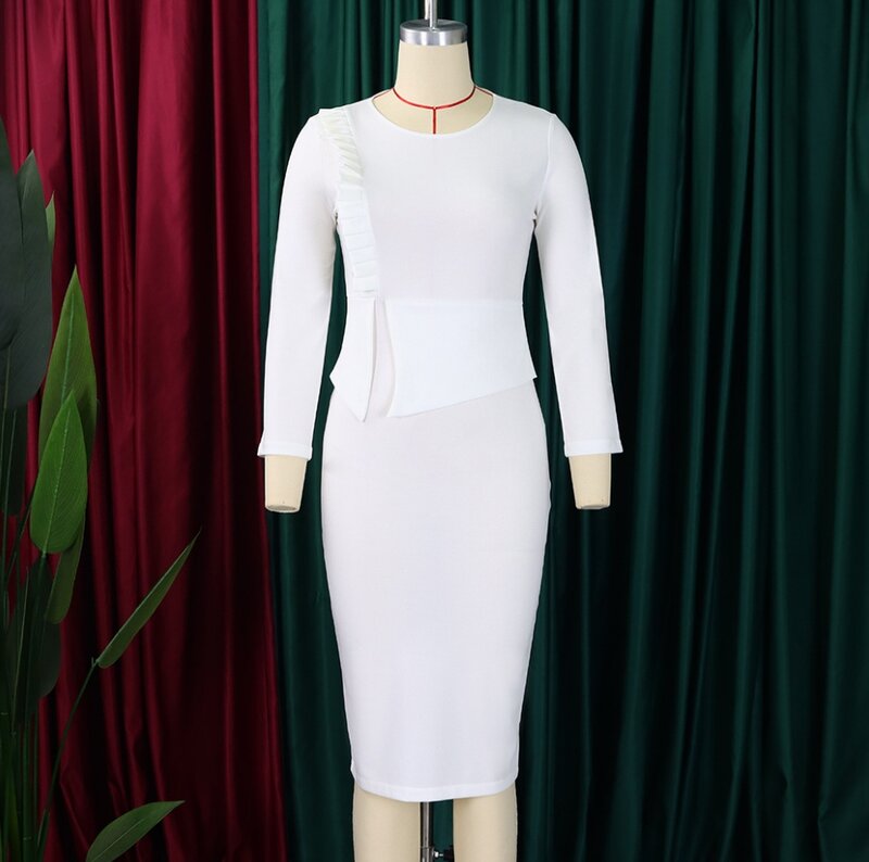 Damska elegancka sukienka z temperamentem dojeżdżającym do pracy z pulowerem w jednolitym kolorze okrągły dekolt z długim rękawem obcisła sukienka Midi