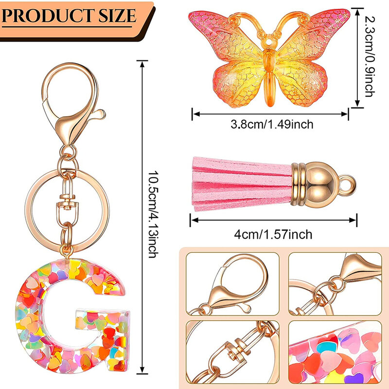 26 alfabeto inglese lettera nappe portachiavi cristallo acrilico farfalla pendente portachiavi regalo donna accessori gioielli di moda