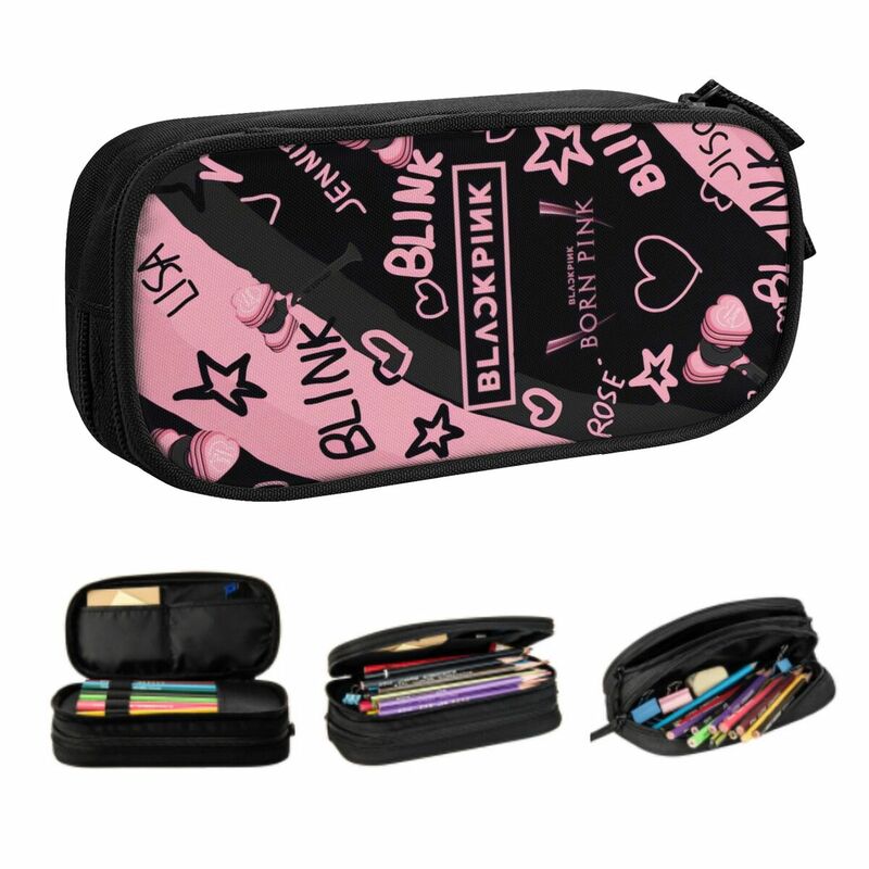 Kpop Bp Black Pink Kawaii Pencil Case Boy Girl Big Capacity Pencil Box Students Stationery