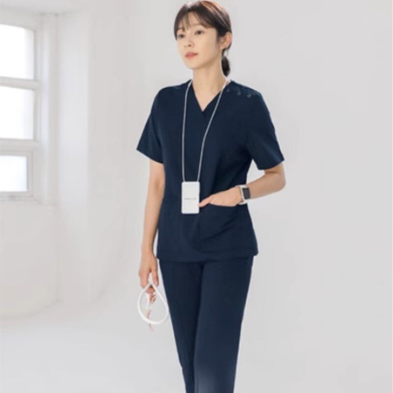 Wysokiej jakości elastyczne zestawy do szorowania Unisex suknie chirurgiczne z krótkim rękawem pielęgniarka zestawy do pracy szpitalnej kliniki kosmetycznej