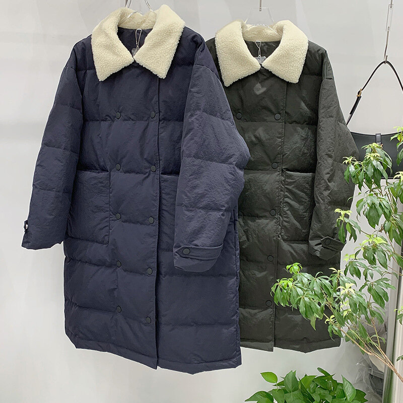 CECAN-루즈핏 화이트 오리털 코트, 한국 스타일 겨울 상품 2022