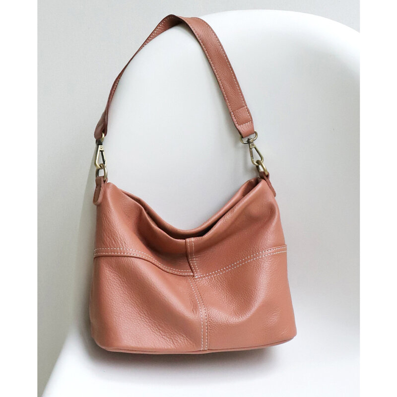 Женская сумка-хобо из мягкой натуральной воловьей кожи, в стиле ретро