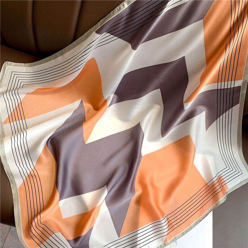 Foulard-Pañuelo cuadrado de seda para mujer, Bandana con estampado geométrico, chal de primavera y verano