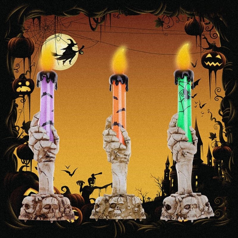 Halloween-Schädel-Party-Lampen, leuchtender Totenkopf-Handkerzenlicht, LED-Kerzenständer