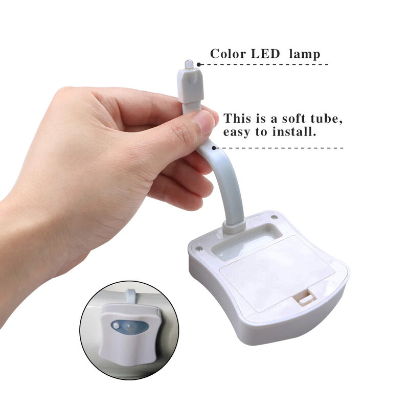 Lâmpada inteligente do sensor de movimento do corpo PIR, 8 cores LED, Luz da tampa do toalete, Ativado on/off, Luz noturna do banheiro, RGB