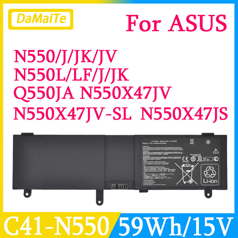 Batería de ordenador portátil para ASUS, C41-N550 de 15V, 4000mAh/59WH, N550, N550J, N550X47JS, N550X47JV, N550X47JV-S, Q550LF, Notebook