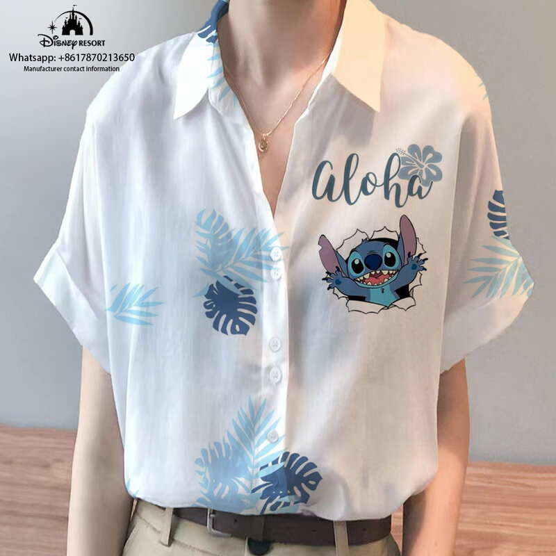 2024 New Summer Street Style Disney Brand Mickey and Minnie Animation Short Sleeve Shirt Fashion Casual Women's Tops y2k